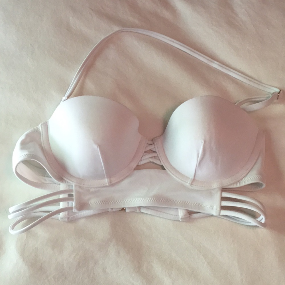 White VS strapless swimsuit top, 34A